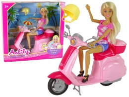 Lalka Anlily na Różowym Skuterze Blond Włosy Kask LEAN CARS