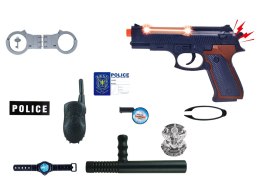 Duży Zestaw Policyjny Pistolet z Dźwiękiem Kajdanki Odznaka Import LEANToys