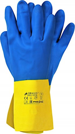 Rękawice REIS DRAGON RBI-VEX gumowe niebiesko-żółte roz.8/M
